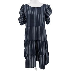 NWT - THE VANITY ROOM Boho Navy Striped Flutter Sleeve Tiered Dress - Sz Medium